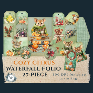 Cozy Citrus Waterfall Folio – 27-Piece Printable Junk Journal Kit