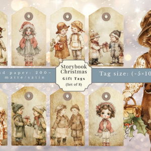 Storybook Christmas Gift Tags — Vintage Kids Set (8)