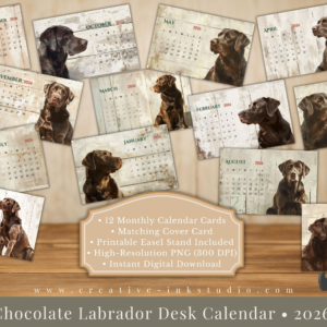 Chocolate Labrador Desk Calendar • 2026 Printable Set