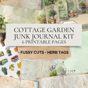 Cottage Garden Junk Journal Kit — 6 Printable Pages + Fussy Cuts + Herb Tags
