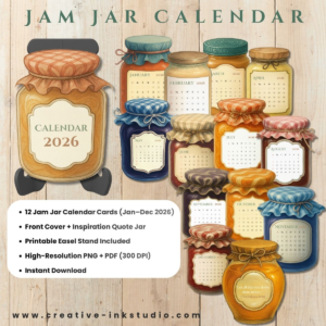 Jam Jar 2026 Printable Desk Calendar • Cottage Farmhouse Edition