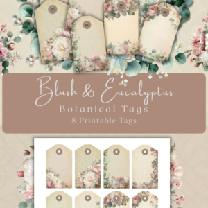 Blush & Eucalyptus – Botanical Tags | 8 Printable Vintage Journal Tags