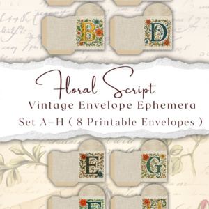 Floral Script – Vintage Envelope Ephemera (Set A–H)