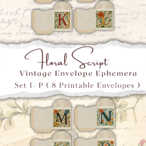 Floral Script – Vintage Envelope Ephemera (Set I–P)