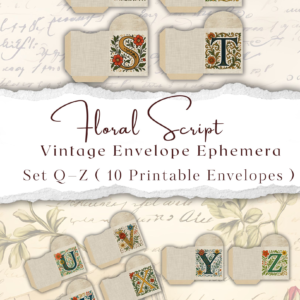 Floral Script – Vintage Envelope Ephemera (Set Q - Z )