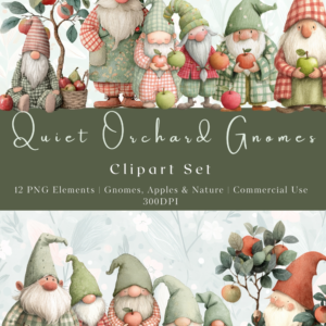 Quiet Orchard Gnomes – Gnome Clipart Set | Apples & Nature | 12 PNG Elements