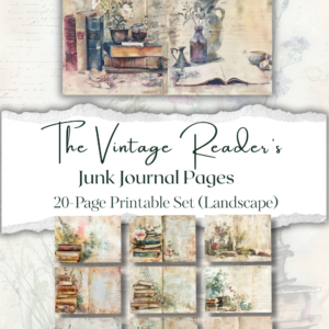 The Vintage Reader’s Junk Journal Pages — 20-Page Printable Set (Landscape)
