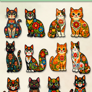 Bold-Floral-Folk-Art-Cats