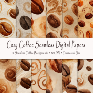 Cozy Coffee Seamless Digital Papers – Watercolor Coffee Backgrounds