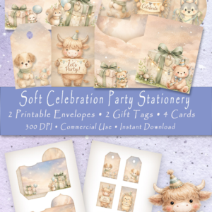 Soft Celebration Party Stationery | Printable Envelopes, Tags & Cards