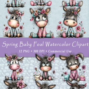 Spring Baby Foal Watercolor Clipart – 12 PNG Files