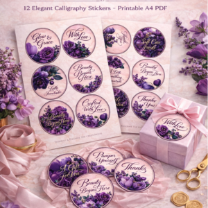 Amethyst Bloom Luxury Round Floral Labels