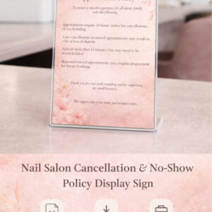 Nail Salon Cancellation & No-Show Policy Display Sign